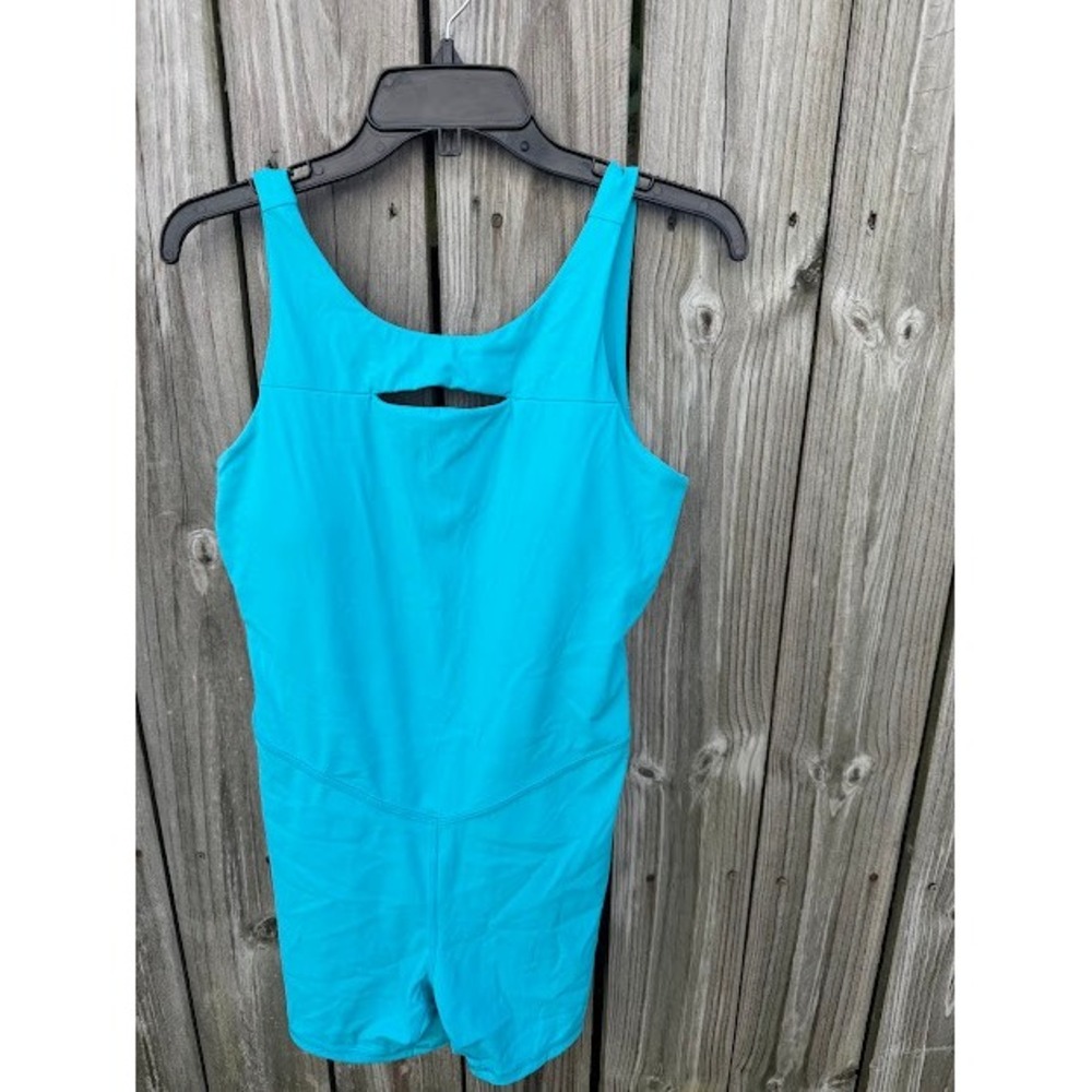 Athleisure Yoga JoyLab Active Romper L Turquoise Strappy Open Back Unitard